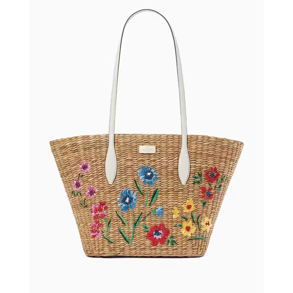 Kate Spade New York Novelty Straw Garden Flower Bouquet Embroidered New with Tag